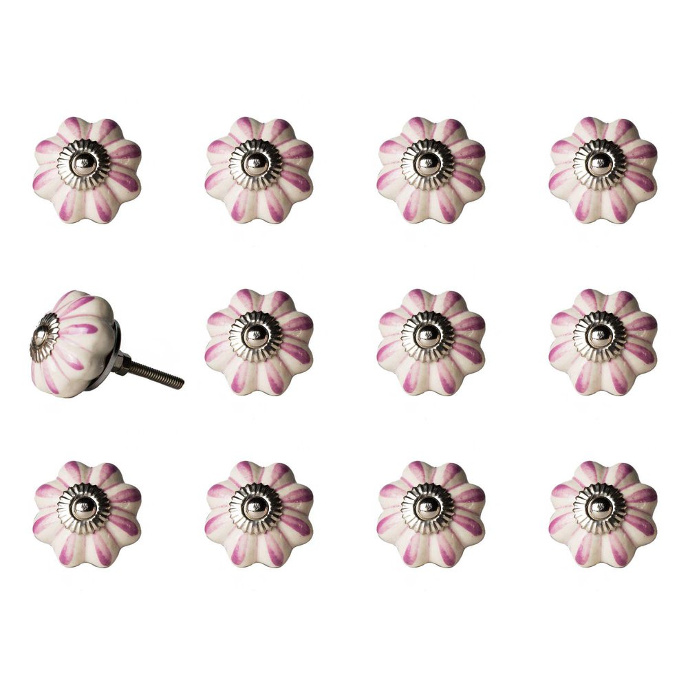 Set of Twelve Pink And Cream Ceramic Drawer Pull Knobs HomeRoots