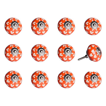 Set of Twelve Orange White And Silver Floral Ceramic Drawer Pull Knobs HomeRoots