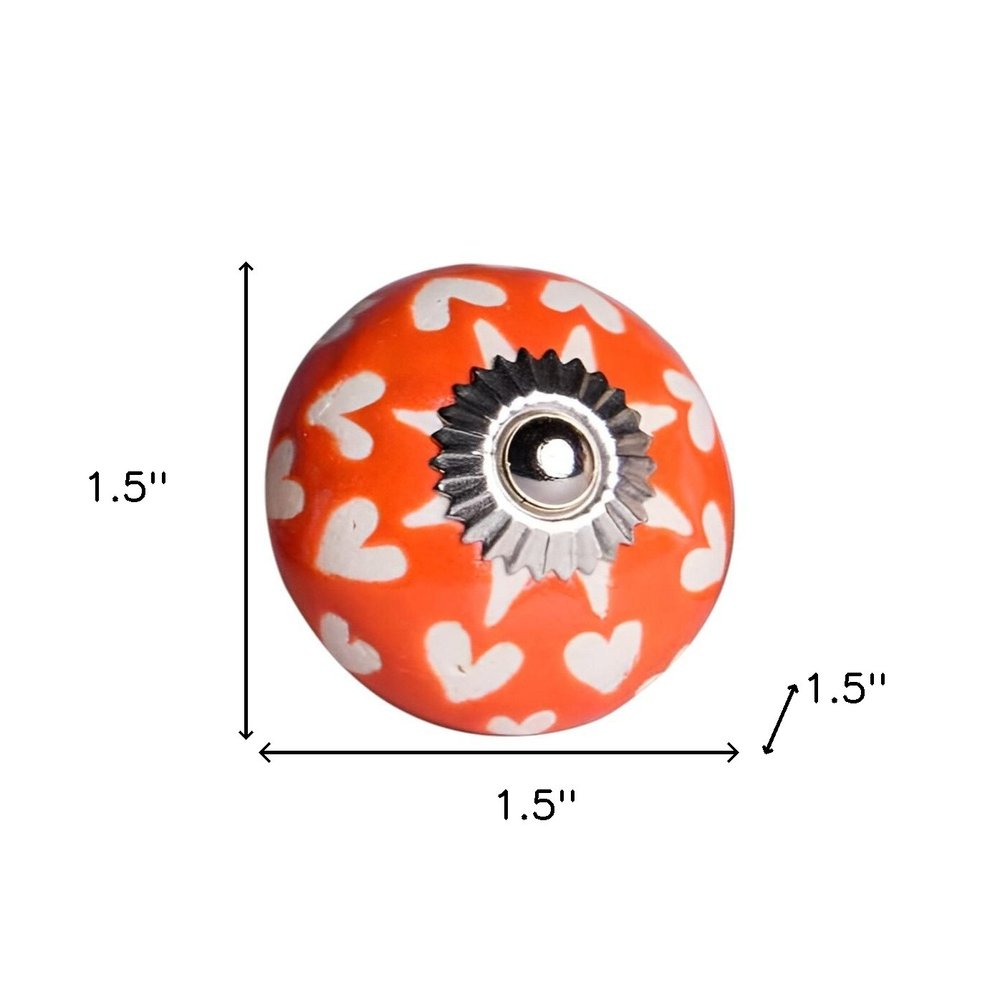 Set of Twelve Orange White And Silver Floral Ceramic Drawer Pull Knobs HomeRoots