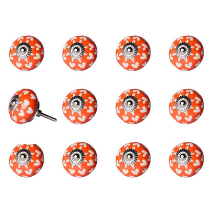 Set of Twelve Orange White And Silver Floral Ceramic Drawer Pull Knobs HomeRoots