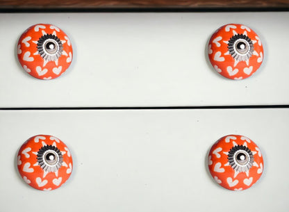 Set of Twelve Orange White And Silver Floral Ceramic Drawer Pull Knobs HomeRoots