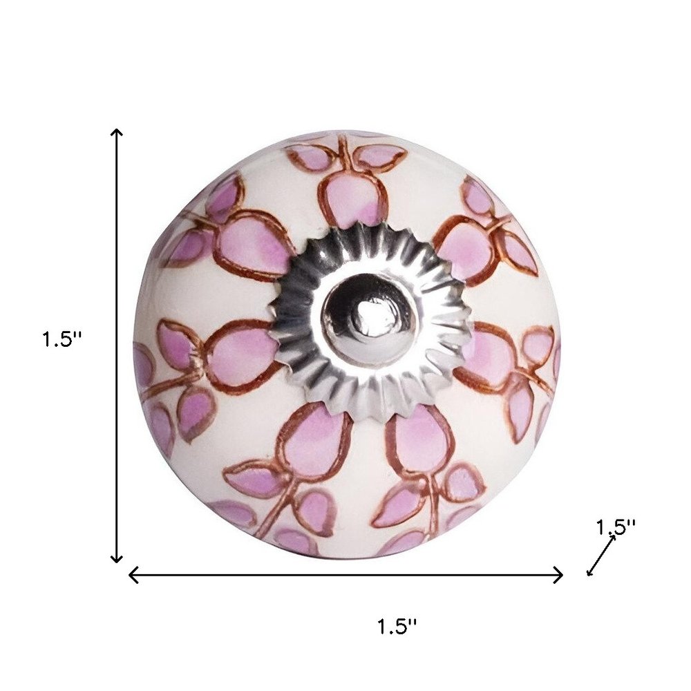 Set of Twelve Pink White And Burgundy Floral Ceramic Drawer Pull Knobs HomeRoots
