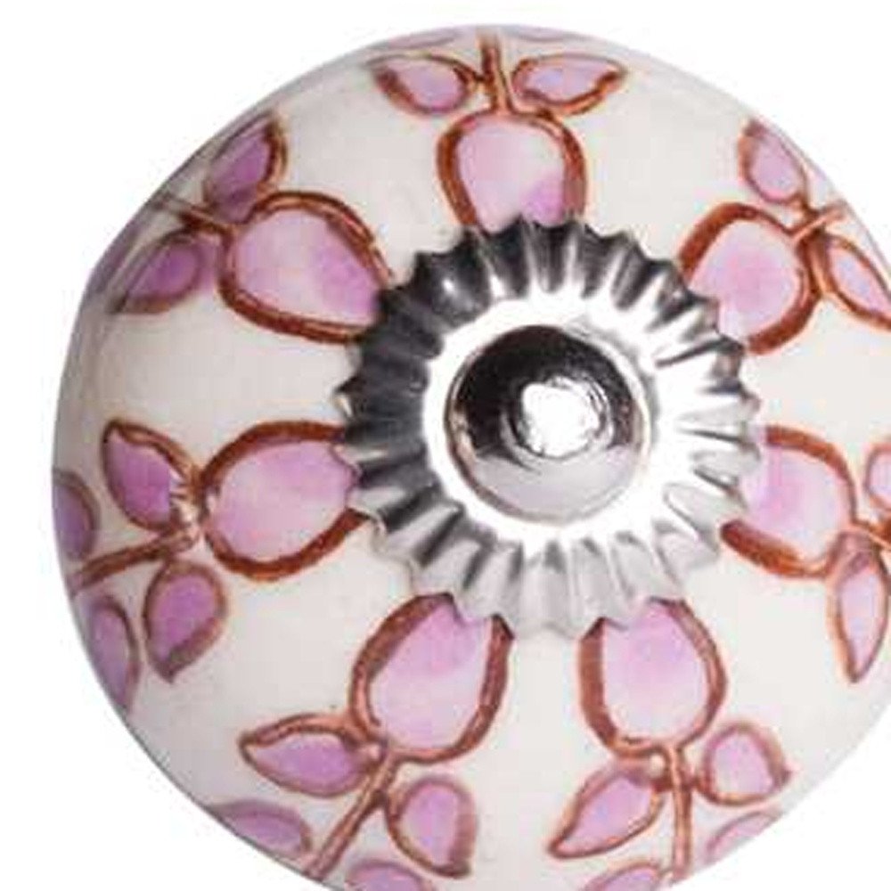 Set of Twelve Pink White And Burgundy Floral Ceramic Drawer Pull Knobs HomeRoots