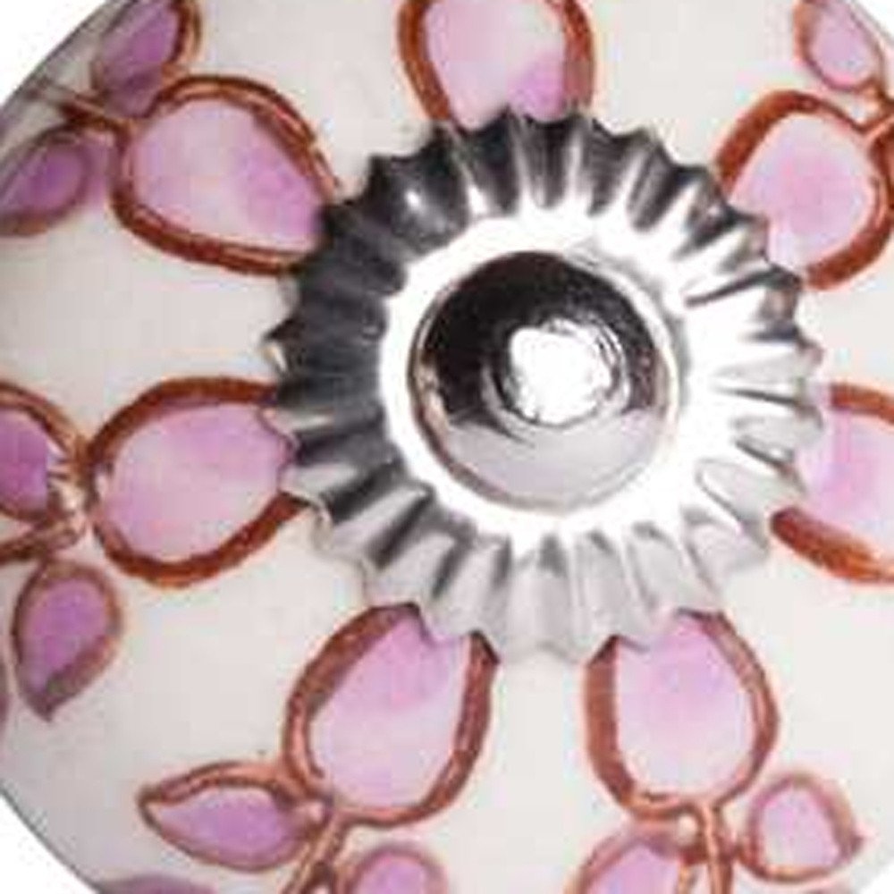 Set of Twelve Pink White And Burgundy Floral Ceramic Drawer Pull Knobs HomeRoots