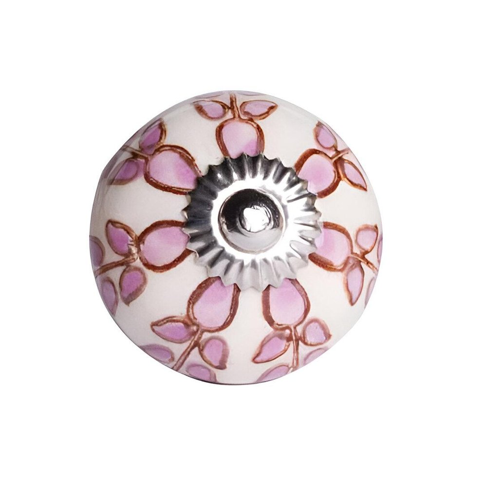 Set of Twelve Pink White And Burgundy Floral Ceramic Drawer Pull Knobs HomeRoots