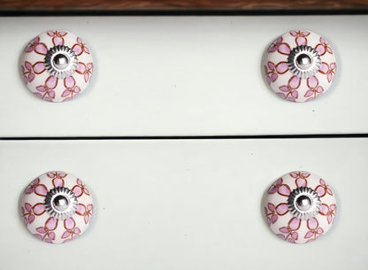 Set of Twelve Pink White And Burgundy Floral Ceramic Drawer Pull Knobs HomeRoots