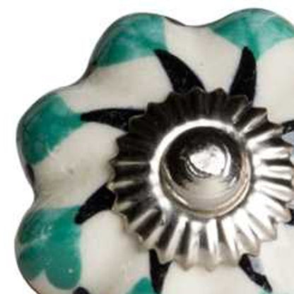 Set of Twelve Green Silver And White Geometric Ceramic Drawer Pull Knobs HomeRoots