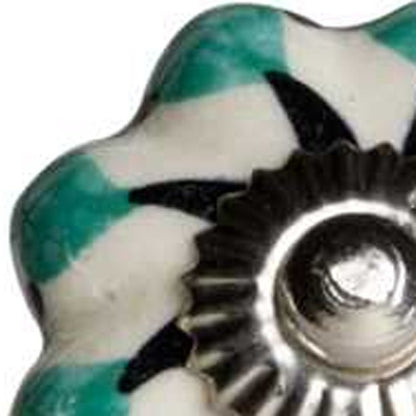 Set of Twelve Green Silver And White Geometric Ceramic Drawer Pull Knobs HomeRoots