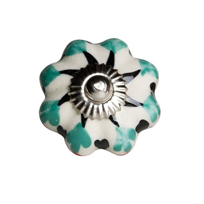 Set of Twelve Green Silver And White Geometric Ceramic Drawer Pull Knobs HomeRoots