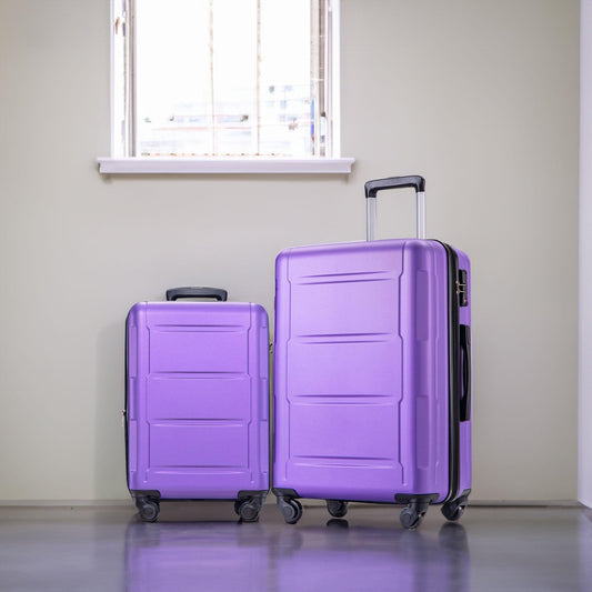 Expanable Spinner Wheel 2 Piece Luggage Set ABS Lightweight Suitcase with TSA Lock 20inch+28inch Purple + Plastic - FurniFindUSA