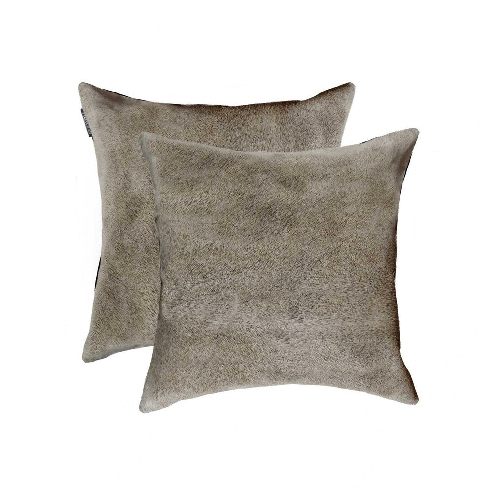 Set of Two 18" Gray Cowhide Throw Pillows HomeRoots