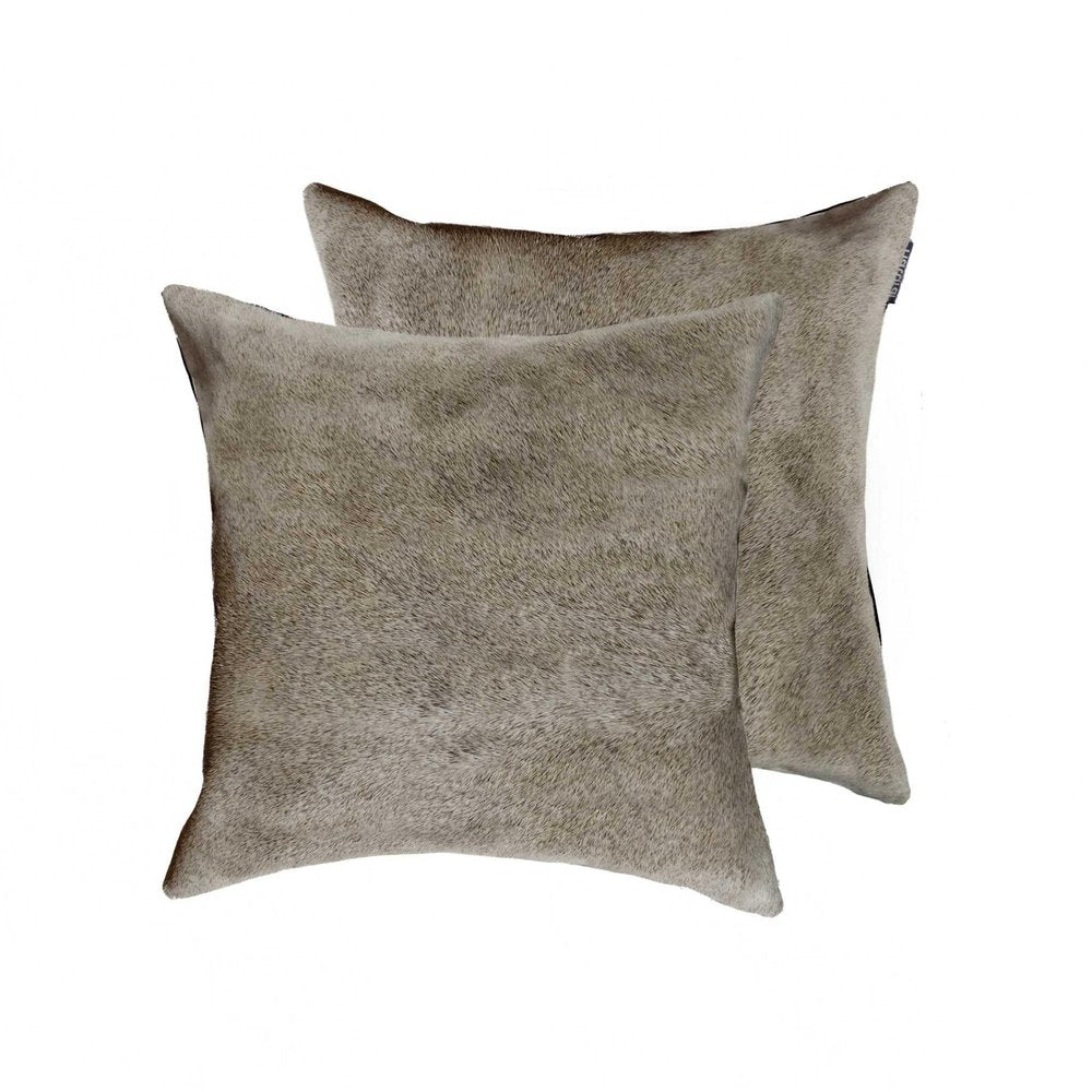 Set of Two 18" Gray Cowhide Throw Pillows HomeRoots
