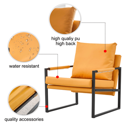 PU leather armchair medieval metal frame cushion backrest living room sofa chair - FurniFindUSA