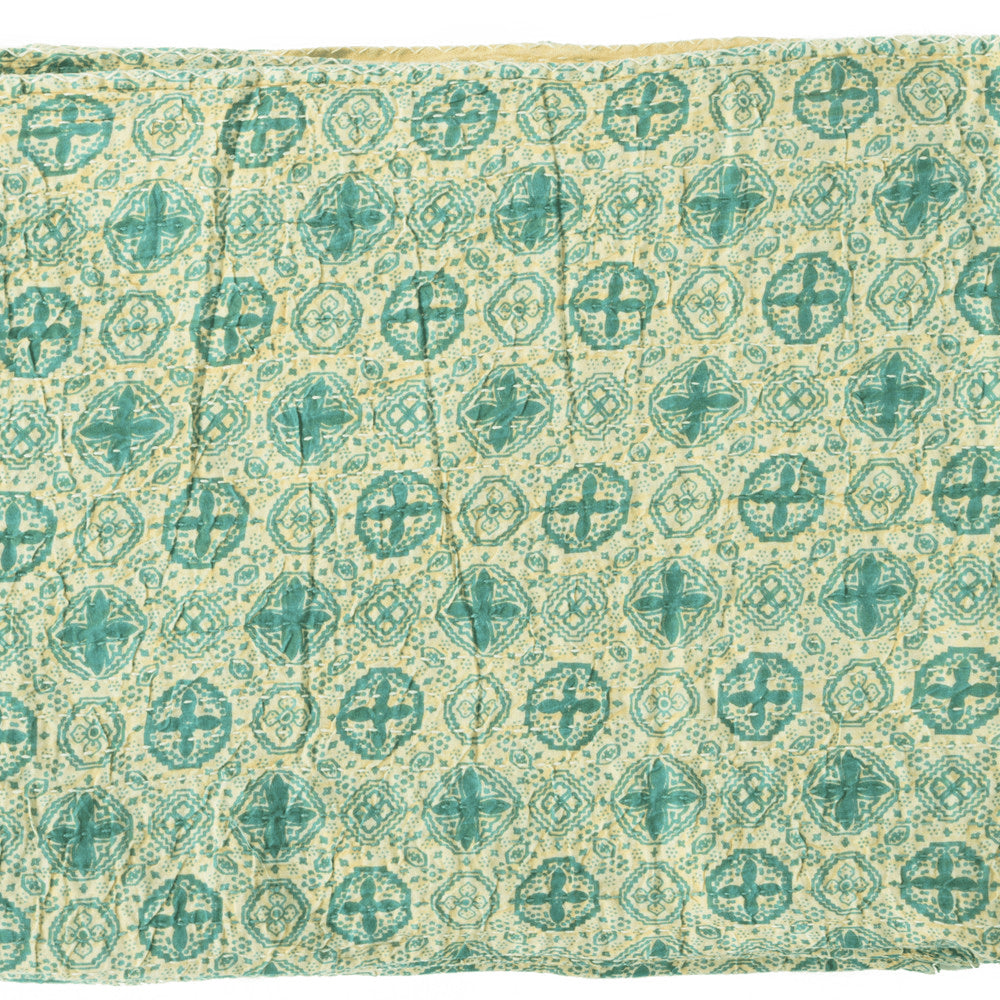 50" X 70" Green and Ivory Kantha Cotton Geometric Throw Blanket with Embroidery HomeRoots