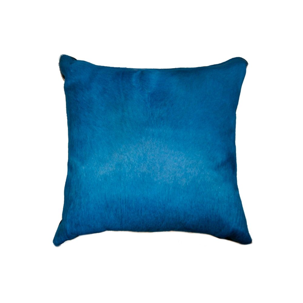 18" Blue Cowhide Throw Pillow