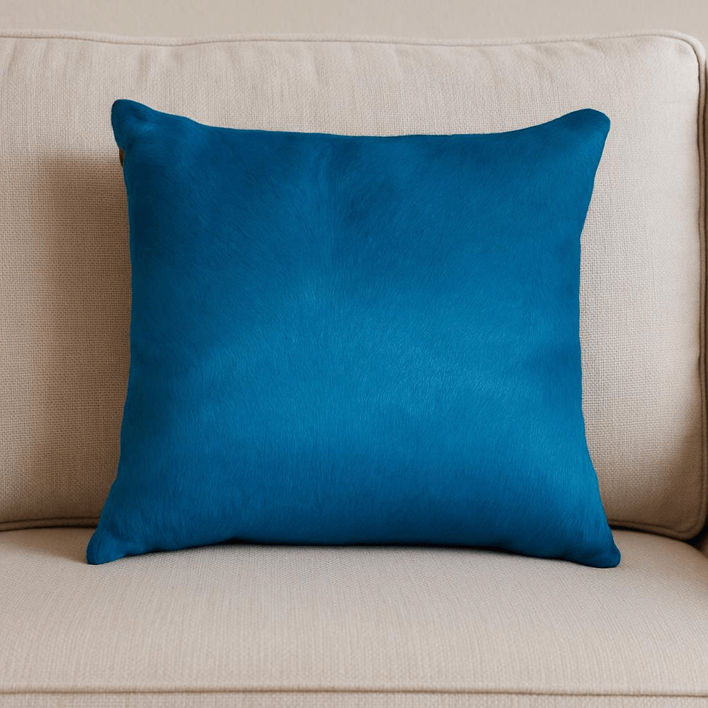 18" Blue Cowhide Throw Pillow — view 4