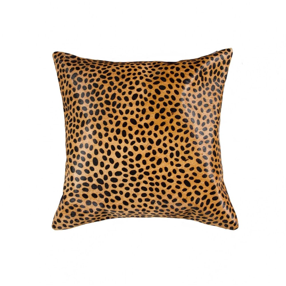 18" X 18" Orange and Black Animal Print Cowhide Zippered Pillow — view 1