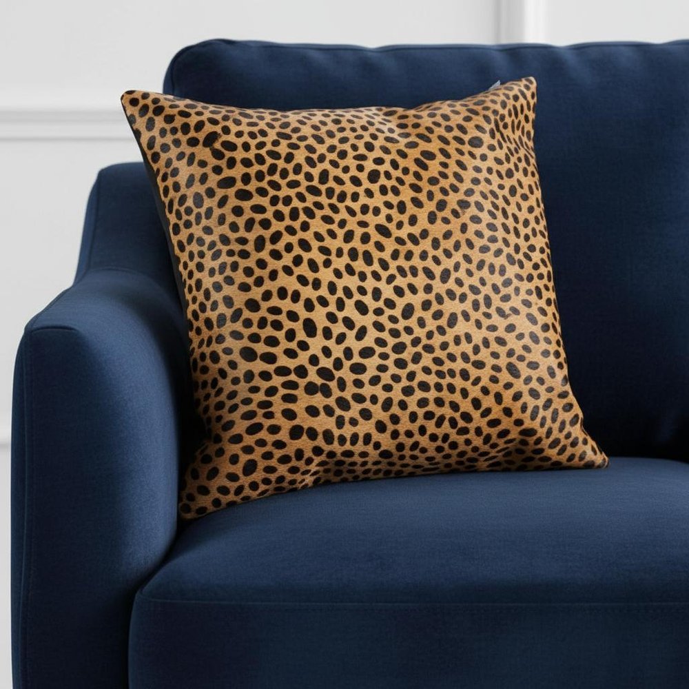 18" X 18" Orange and Black Animal Print Cowhide Zippered Pillow — view 6