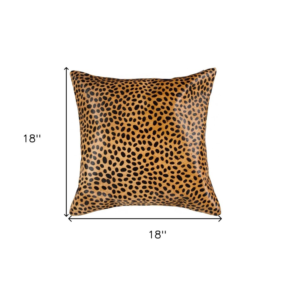 18" X 18" Orange and Black Animal Print Cowhide Zippered Pillow — view 3