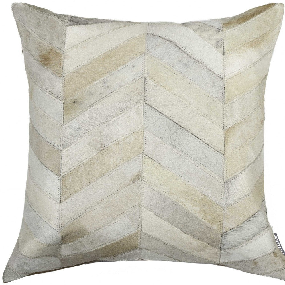 18" X 18" Natural Chevron Cowhide Pillow