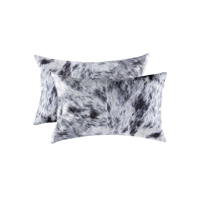 Set of Two 12" X 20" Black and White Cowhide Throw Pillow