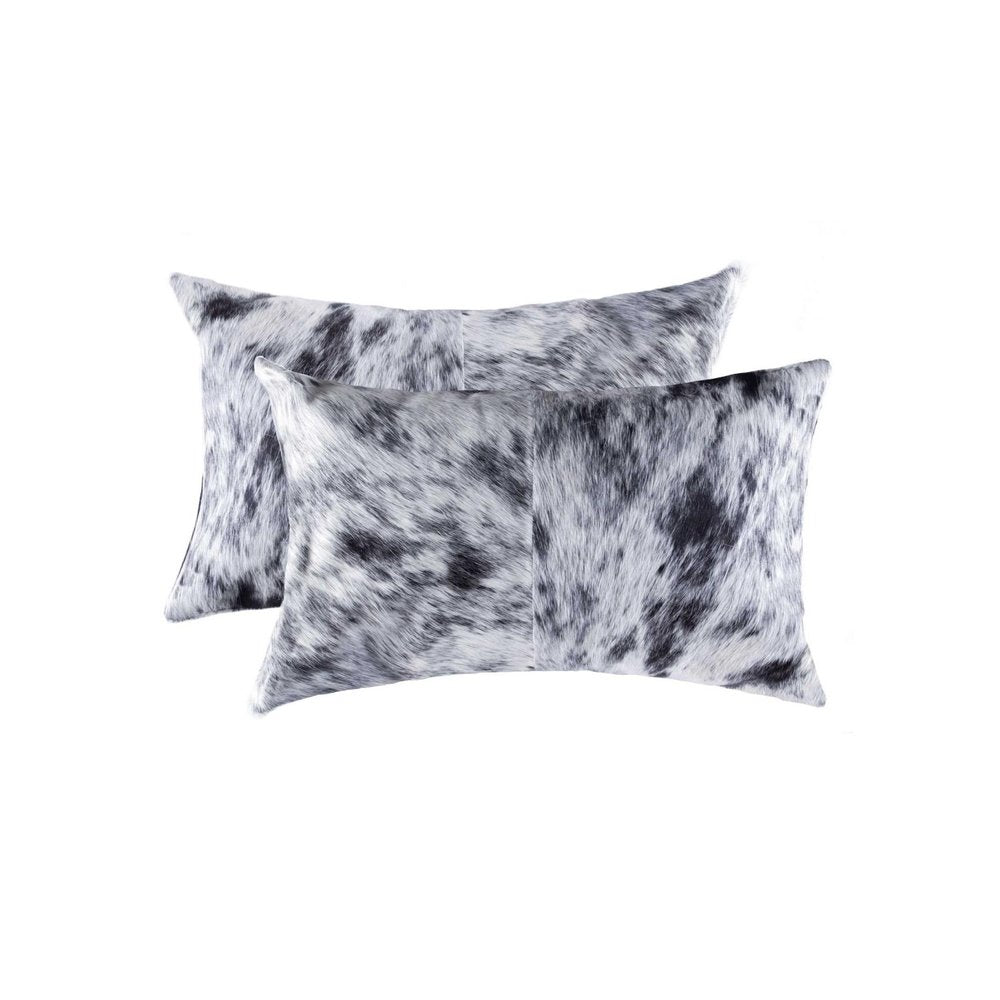 Set of Two 12" X 20" Black and White Cowhide Throw Pillow — view 1