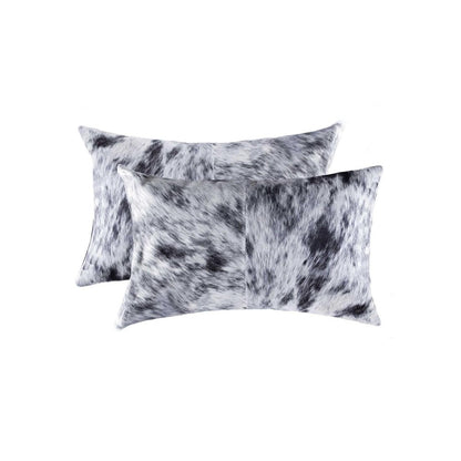 Set of Two 12" X 20" Black and White Cowhide Throw Pillow HomeRoots