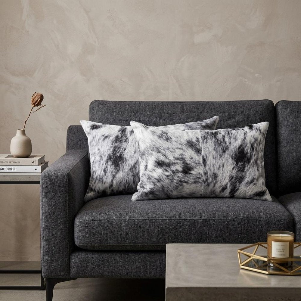 Set of Two 12" X 20" Black and White Cowhide Throw Pillow — view 6