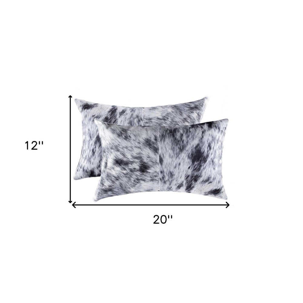 Set of Two 12" X 20" Black and White Cowhide Throw Pillow — view 5