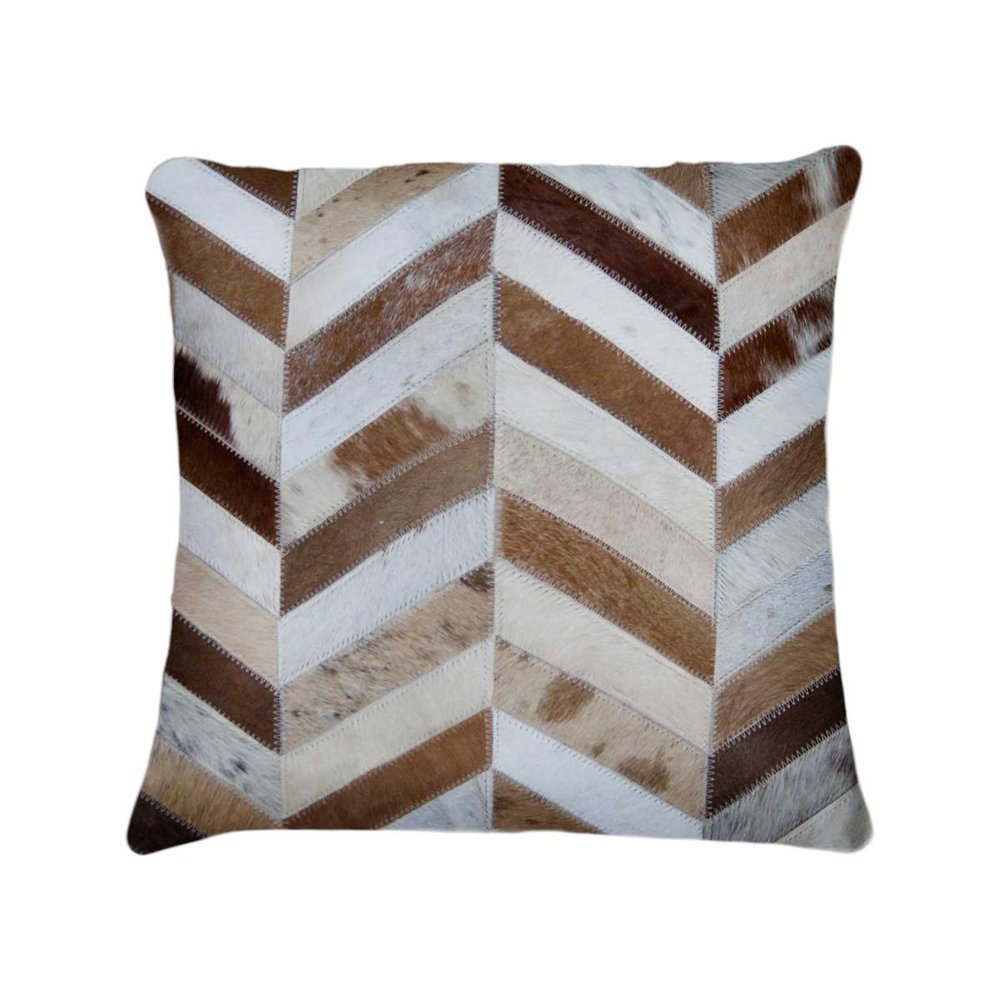 Set of Two Natural and Brown Chevron Cowhide Throw Pillows — view 2