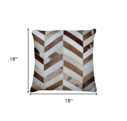 Set of Two Natural and Brown Chevron Cowhide Throw Pillows