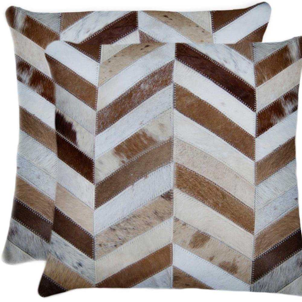Set of Two Natural and Brown Chevron Cowhide Throw Pillows HomeRoots