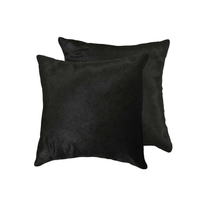 Set of Two 18" Black Cowhide Throw Pillow