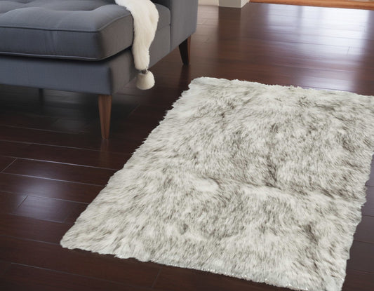 2' X 3' Gradient Gray and Ivory Faux Fur Flokati Style Area Rug - 45.0" (L) x 66.0" (W) x 0.4" (H)