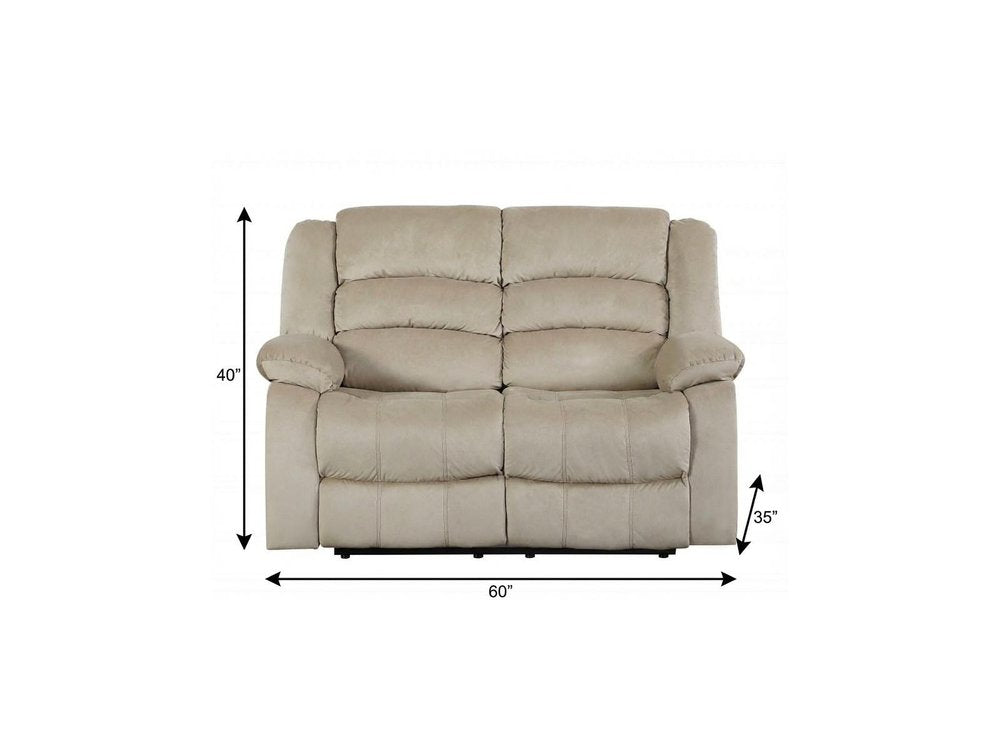 60" Beige Microfiber Manual Reclining Loveseat HomeRoots