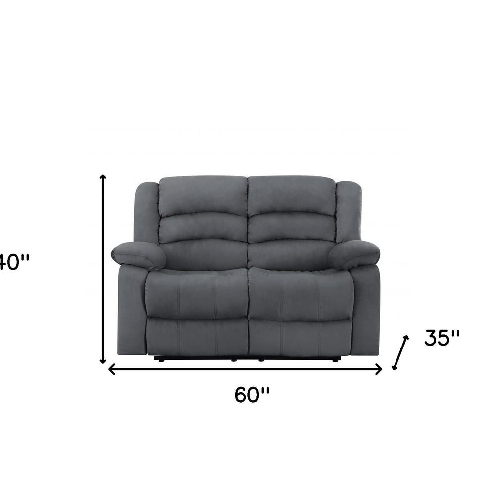 60" Gray Microfiber Manual Reclining Loveseat HomeRoots