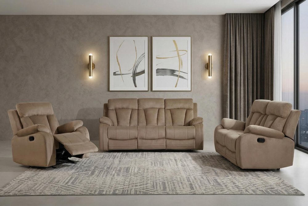 Three Piece Indoor Beige Microsuede Six Person Seating Set HomeRoots