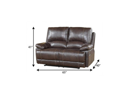 65" Brown Faux Leather Manual Reclining Love Seat HomeRoots