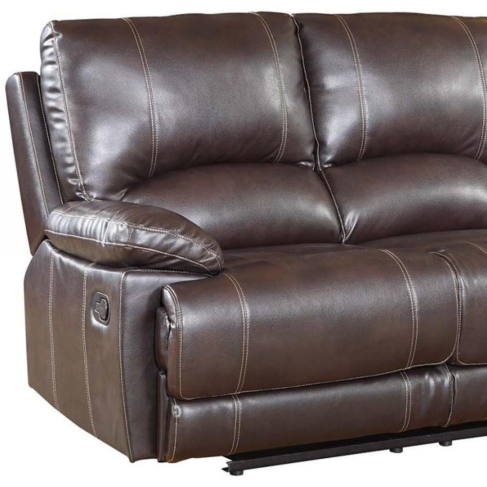 65" Brown Faux Leather Manual Reclining Love Seat HomeRoots