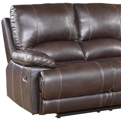 65" Brown Faux Leather Manual Reclining Love Seat HomeRoots