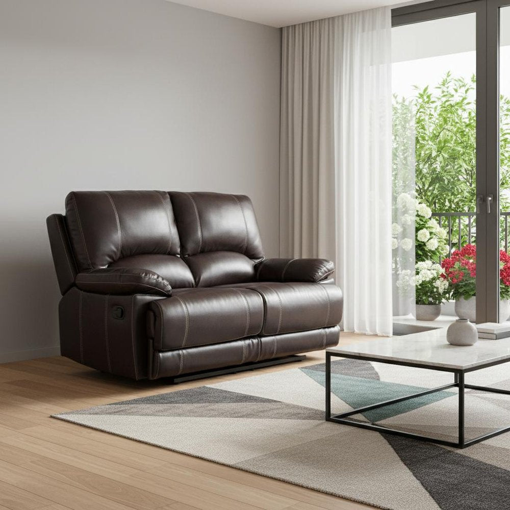 65" Brown Faux Leather Manual Reclining Love Seat HomeRoots