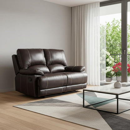 65" Brown Faux Leather Manual Reclining Love Seat HomeRoots