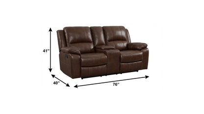 76" Brown Faux Leather Manual Reclining Love Seat With Storage HomeRoots