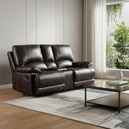 76" Brown Faux Leather Manual Reclining Love Seat With Storage HomeRoots
