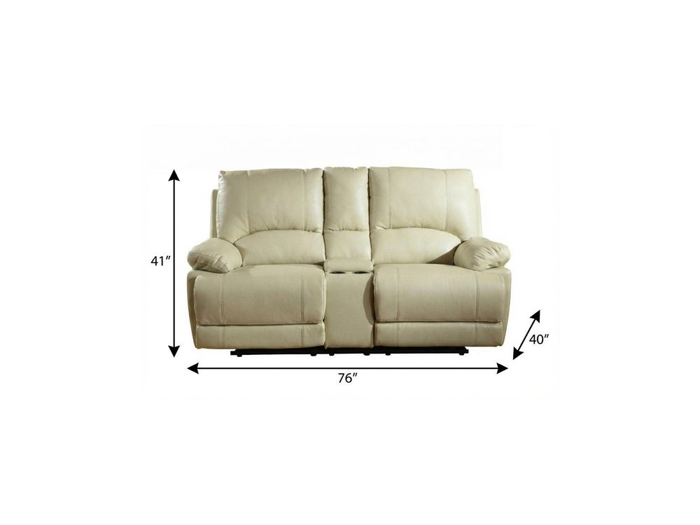 69" Beige And Silver Faux Leather Love Seat HomeRoots