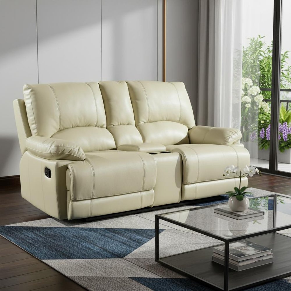 69" Beige And Silver Faux Leather Love Seat HomeRoots