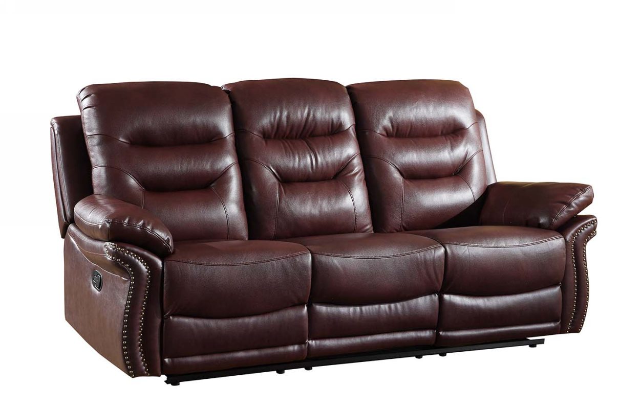 90" Burgundy Faux Leather Reclining Sofa With Black Legs