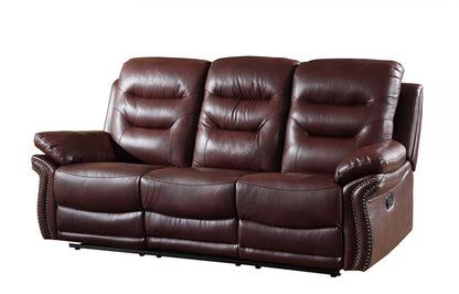 90" Burgundy Faux Leather Reclining Sofa With Black Legs