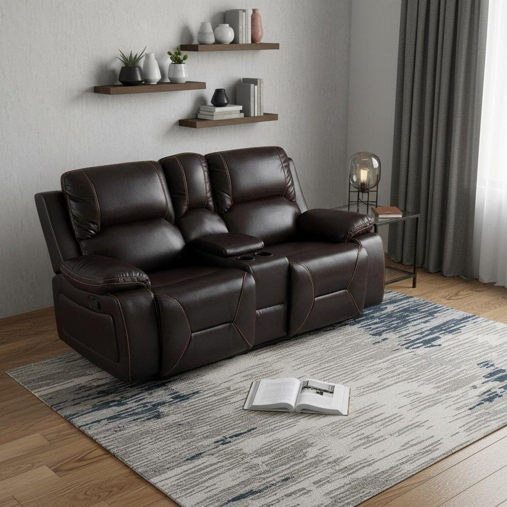 77" Brown Faux Leather Manual Reclining Love Seat With Storage HomeRoots