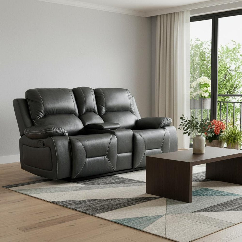 77" Gray Faux Leather Manual Reclining Love Seat With Storage HomeRoots